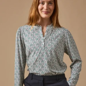 Damenbluse mit Rüschenkragen und Ophélia-Print