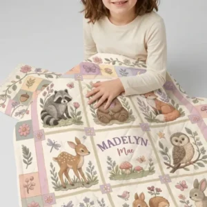 Custom Name Woodland Animal Bamboo Quilt Blanket
