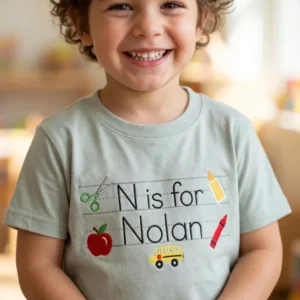Custom Name Hello Classroom Embroidered Bamboo Crewneck T-Shirt