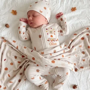 Cozy Autumn Embroidered Bamboo Zipper Footie