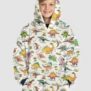All The Dino Types Wearable Bamboo Blanket Hoodie