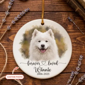 Custom Pet Photo Forever Loved Ceramic Ornament