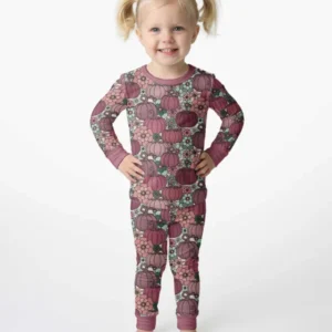 Retro Floral Pumpkin Patch Bamboo Two Piece Long Sleeve Pajama Set