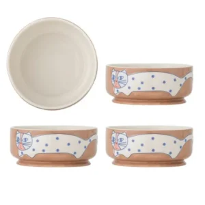 Schalen-Set „Aldra“ – Katzenmotiv Steingut (4-teilig)