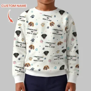Custom Dog Photo Pattern "Protected By" Bamboo Crewneck Sweatshirt
