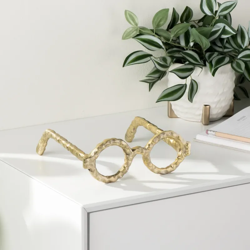 Lennon Hammered Aluminum Eyeglass Decor Sculpture - Gold