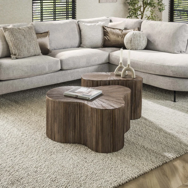MAYA TEAK Couchtisch Shamrock Set aus 2 / Massiv Teak Espresso
