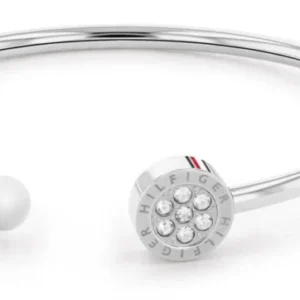 Edelstahl-Armband mit runder weißer Perle und Kreis-Anhänger mit funkelnden Steinen