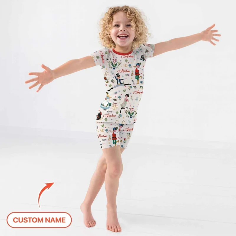 12 Days Of Christmas Custom Name Two Piece Short Sleeve Shorts Pajama Set , 12 Days Of Christmas Custom Name Two Piece Short Sleeve Shorts Pajama Set - 12-18M / Girl