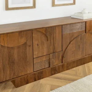 ART DECO Design Sideboard 170cm braun smoked Mangoholz massiv 3D-Front