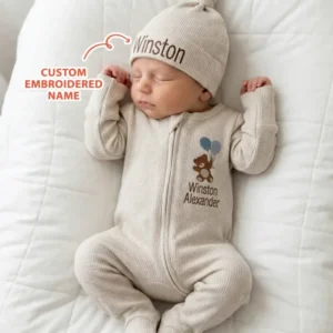 Personalized Dream Bear Embroidered Waffle Bamboo Welcome Home Bundle