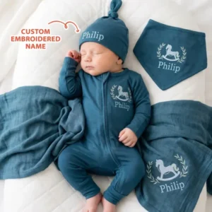 Personalized Royal Horse Embroidered Bamboo Welcome Home Bundle