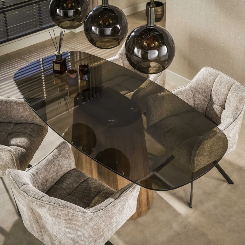 TINTO CENTRO Esstisch dänisch oval 215cm / Bronzefarbenes Glas