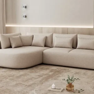 Designer Ecksofa Ando mit breiter Ottomane in Strukturstoff
