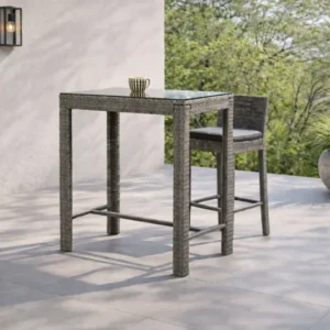 Garten Bartisch Bärbel - Hochtisch aus Rattan mit Glasplatte