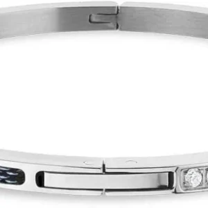 Armband aus Edelstahl mit blauem Geflecht und Ziersteinreihe am Rand