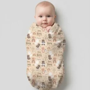Custom Name Jesus Loves Me Beary Much Swaddle Blanket
