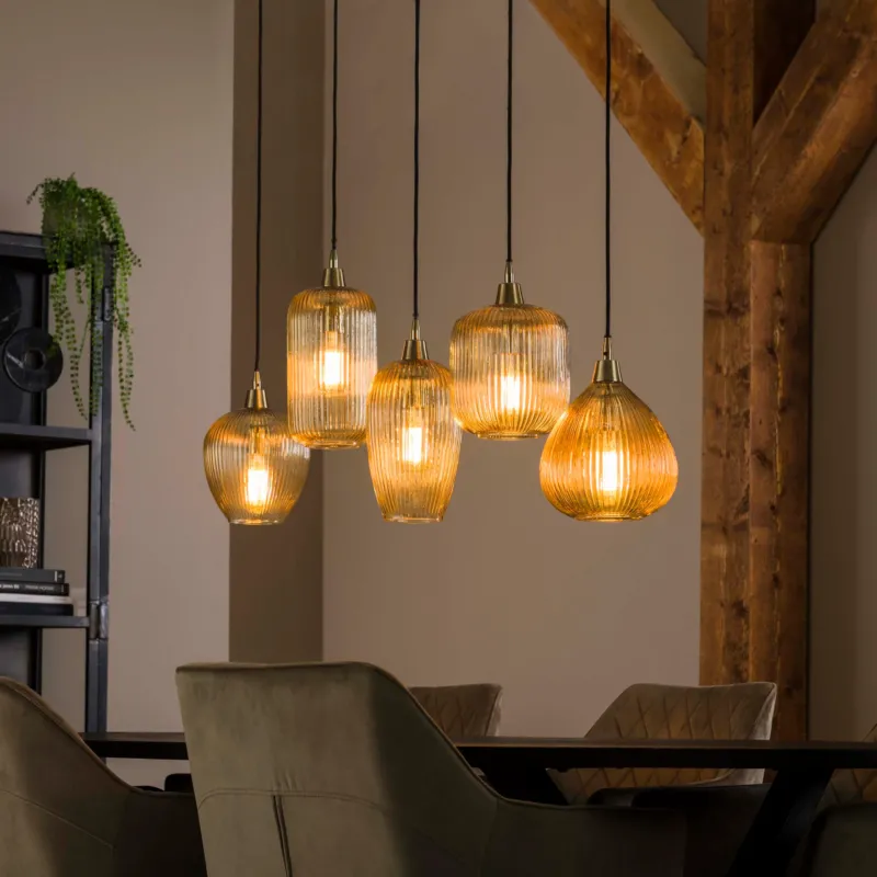 Pendelleuchte Stripe 5-Fassungen / Amberfarbenes Glas