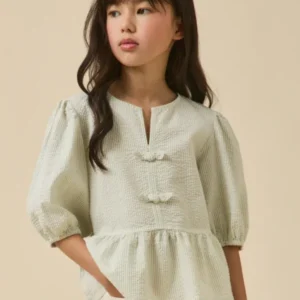 Gestreifte Mädchen-Bluse aus Seersucker