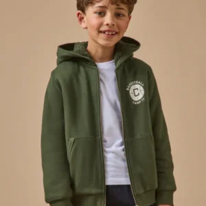 Jungen-Sweatjacke mit Reißverschluss und Sherpa-Futter