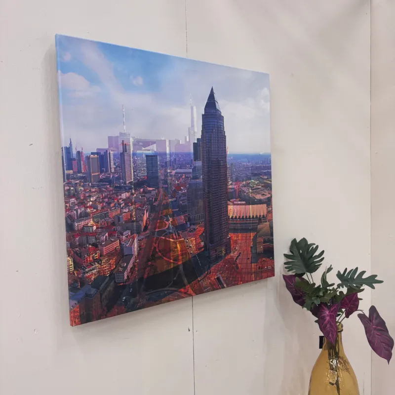 Wandbild 90x90cm – Frankfurt Skyline Wandbild 90x90 – Frankfurt Skyline Messeturm Kunst - Fotodruck auf Leinwand Gebraucht- Fotodruck auf Leinwand