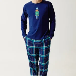 Pyjama en jersey épais et flanelle de coton mark homme marine 1