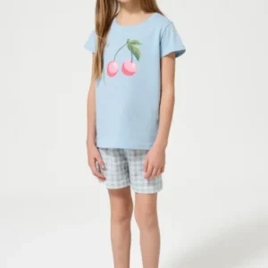 Pyjama Enfant Cherry Manches courtes Imprimé cerises roses et vertes 1