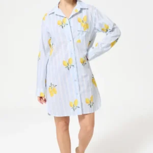 Chemise de nuit Femme Lemon chérie Manches longues Imprimé citrons jaunes et verts 1