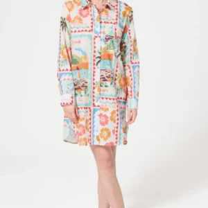 Chemise de nuit Femme French Riviera Manches longues Imprimé carte postale et fleurs multicolores 1