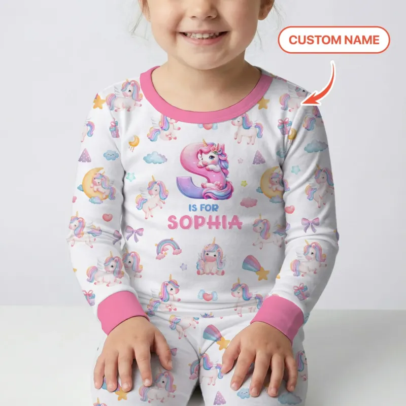 Unicorn Dreams Custom Name Bamboo Two Piece Long Sleeve Pajama Set