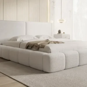 Designer Polsterbett Elise in Teddy Bouclé mit Stauraum