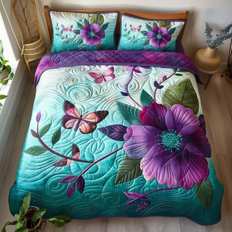 Butterfly Floral Harmony Bamboo Quilt Bedding Set