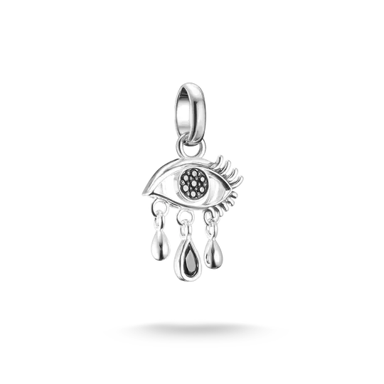 Silberfarbener Charm-Anhänger mit schwarzem Tränenstein und Zirkonia