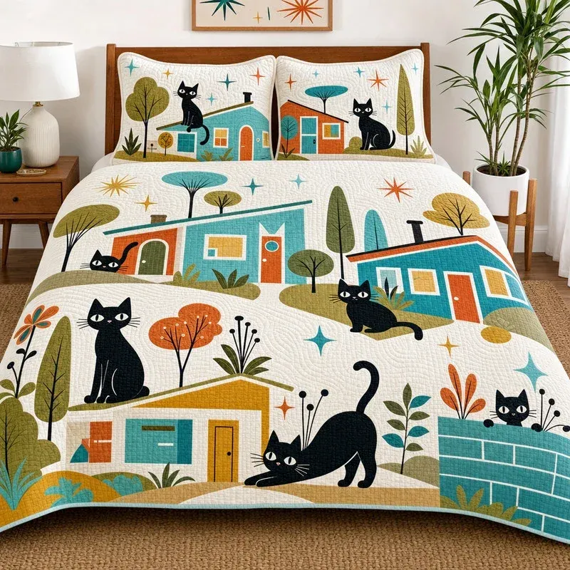 Cat Neighborhood Bamboo Quilt Bedding Set