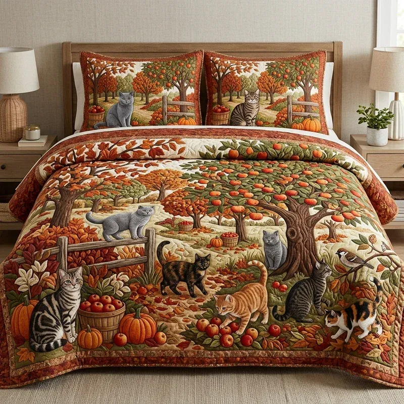 Cottage Fall Paws Bamboo Quilt Bedding Set