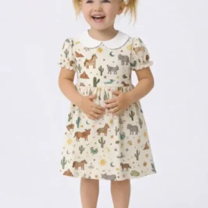 Adorable Animal and Cactus Bamboo Peter Pan Collar Dress