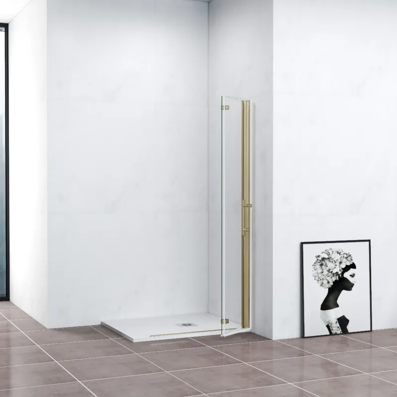 Walk-In Duschwand Faltbar+Drehbar Duschabtrennung Duschtür Goldfarben Dusche 76 x H.195 cm NANO Glas