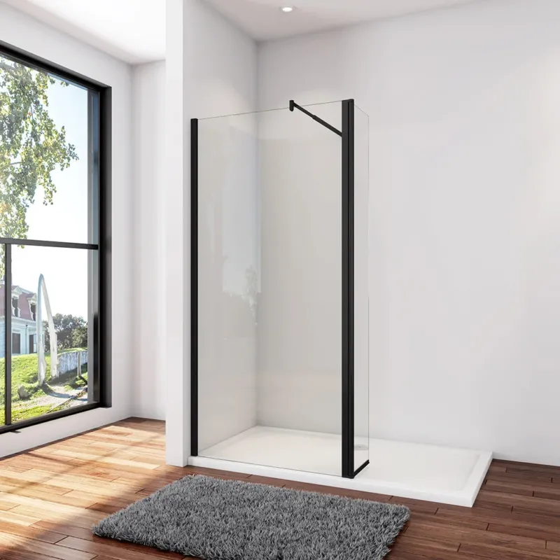 Duschwand Duschabtrennung 50+30 x H.200 cm 8mm NANO Glas Aluminium Stabistange 70-120cm Duschhaus