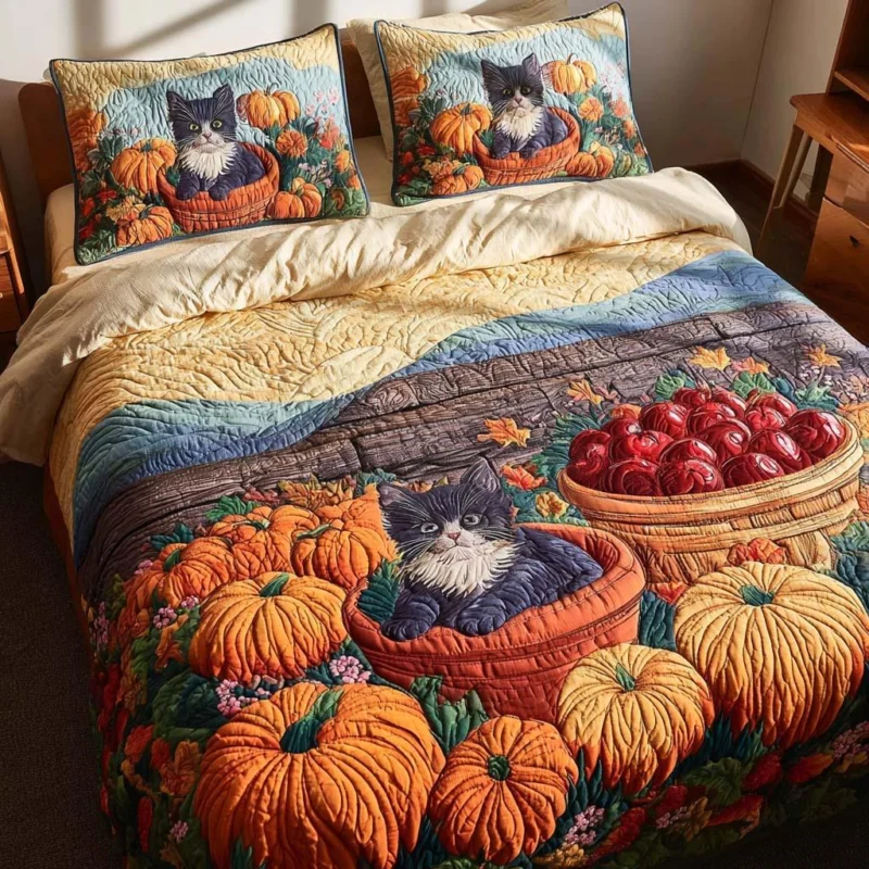 Feline Happy Life Bamboo Quilt Bedding Set