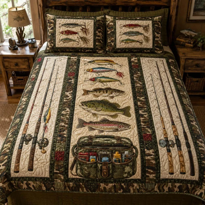 Fishing Rustic Charm Bamboo Quilt Bedding Set