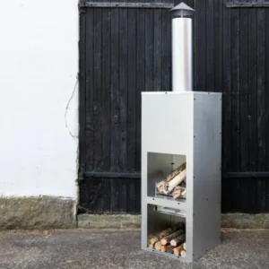 Garten Kamin Arne - aus Stahl mit Schornstein in Silber
