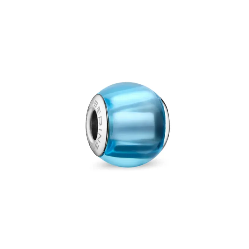Edelstahl-Charm mit blauem Kugel-Design und seitlicher Gravur
