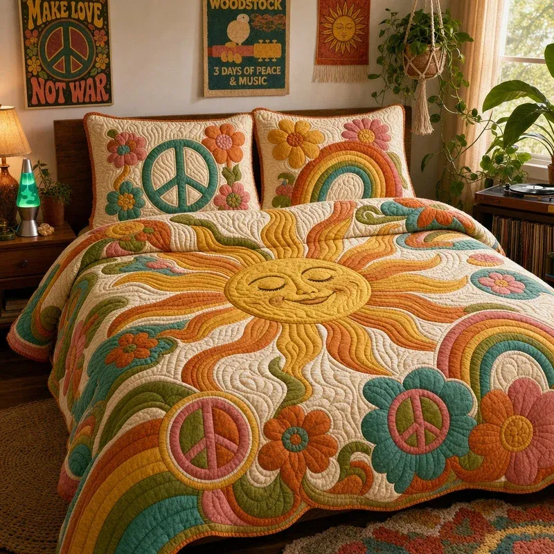Hippie Flower Bamboo Quilt Bedding Set