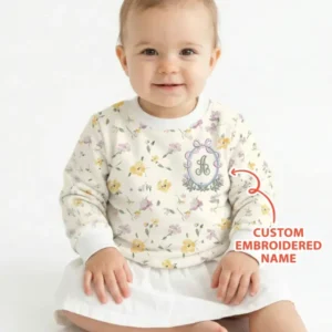 Custom Embroidered Name Floral Bamboo Crewneck Sweatshirt