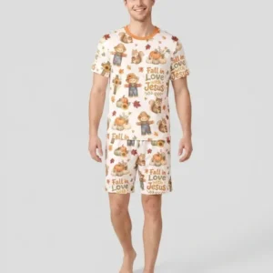 Fall For Jesus Bamboo Men Short Sleeve Short Pajama Set