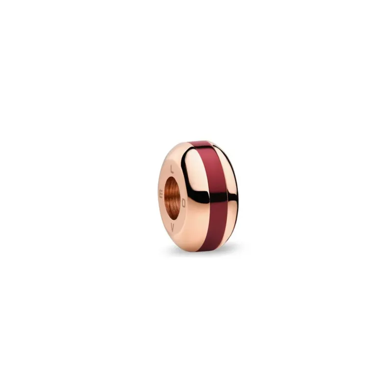 Charm aus Edelstahl mit Keramik-Einsatz, runder Ring mit rot-schwarzem Inlay