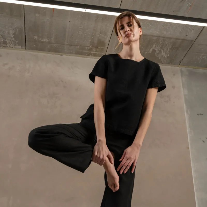 Linen Short Sleeve Top Emma Pure Black