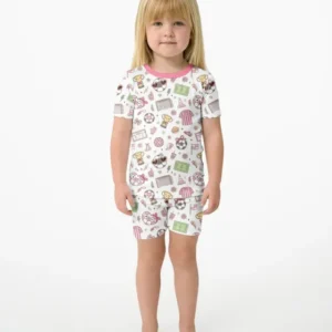 Pink Girly Soccer Coquette Bamboo Two Piece Short Sleeve Shorts Pajama Set