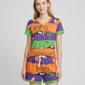 Happy Halloween Bamboo Women Short Sleeve Short Pajama Set