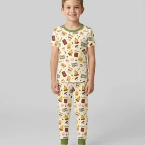 Custom Name Kawaii S'more Crew Family Matching Bamboo Two Piece Short Sleeve Pajama Set